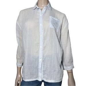 NU New York Women’s One Size Blue White Striped Cotton Viscose Button Up Shirt
